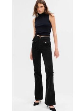 Gap '70s Flare High Rise Corduroy Patch Pocket Pants Retro Black 2P